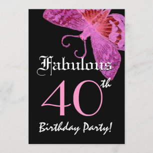 Invitación Fabuloso 40 cumpleaños mariposa Fuschia W1800