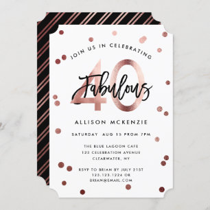 Invitación Fabuloso 40 Cumpleaños moderno con Rosa de oro