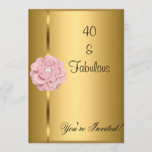 Invitación Fabuloso 40 cumpleaños Pearl Gold Flor rosa