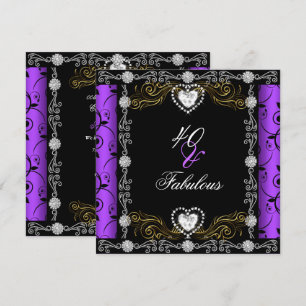Invitación Fabuloso 40 Damasco Floral Púrpura Negro Fiesta 40