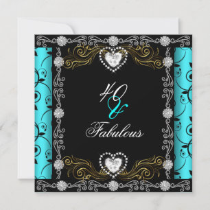 Invitación Fabuloso 40 Damasco Verde azulado Plateado Cumplea