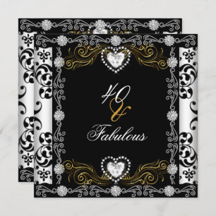 Invitación Fabuloso 40 Damask Gold Black Silver 40