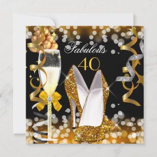 Invitación Fabuloso 40 Dorado Negro Amarillo Burbujas Fiesta