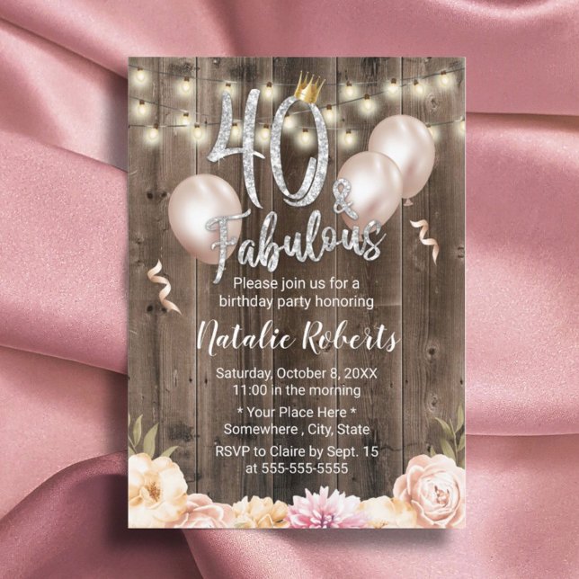 Invitación Fabuloso 40 Elegante Reina Floral 40 cumpleaños (Subido por el creador)