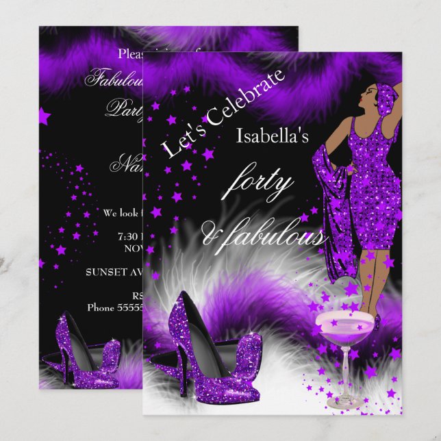 Invitación Fabuloso 40 fiesta de cumpleaños de Lady Purple Ch (Anverso / Reverso)