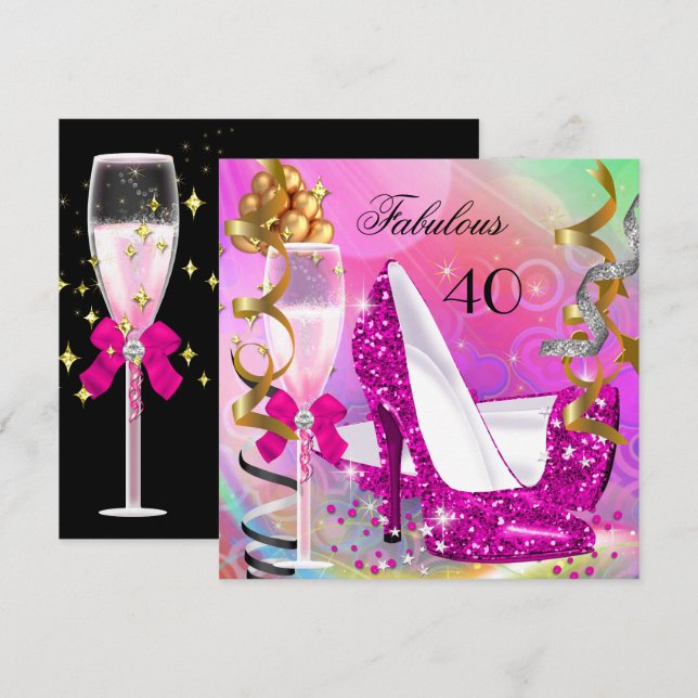 Invitación Fabuloso 40 Fiesta de Cumpleaños de Purpurina de O (Anverso / Reverso)