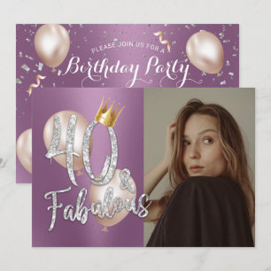 Invitación Fabuloso 40 foto moderna púrpura 40 cumpleaños