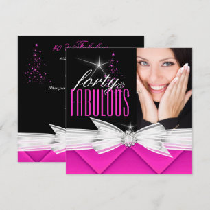 Invitación Fabuloso 40 Foto Rosa Negro Blanco Elegante Fiesta