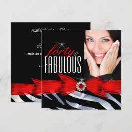Invitación Fabuloso 40 Fotos Red Zebra Black White Birthday