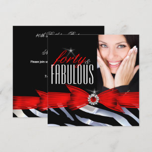 Invitación Fabuloso 40 Fotos Red Zebra Black White Birthday