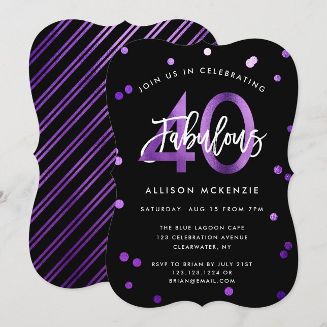 Invitación Fabuloso 40 | Moderna y elegante fiesta de cumplea (Anverso / Reverso)