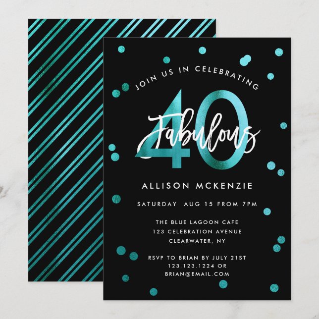 Invitación Fabuloso 40 | Moderno y elegante cumpleaños Girly  (Anverso / Reverso)