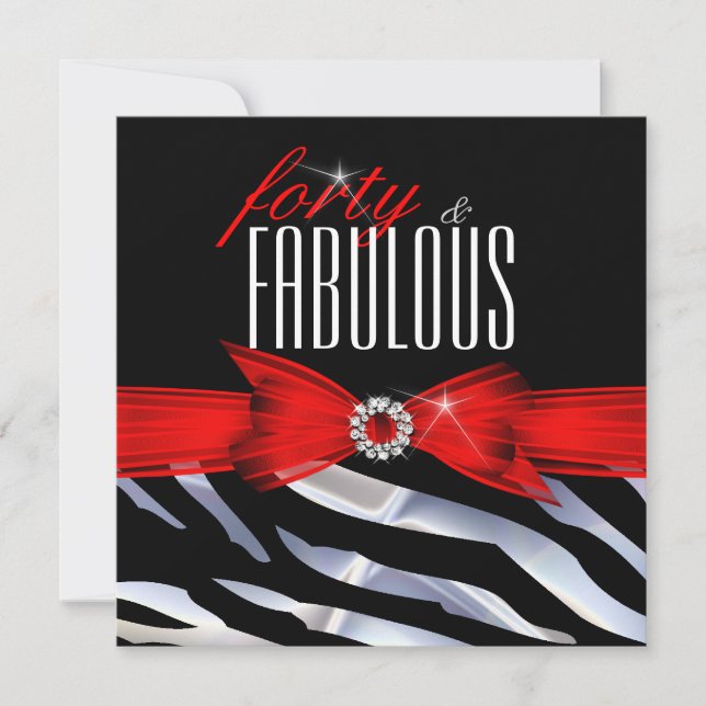 Invitación Fabuloso 40 Partido de los Años Blancos Rojos de C (Anverso)