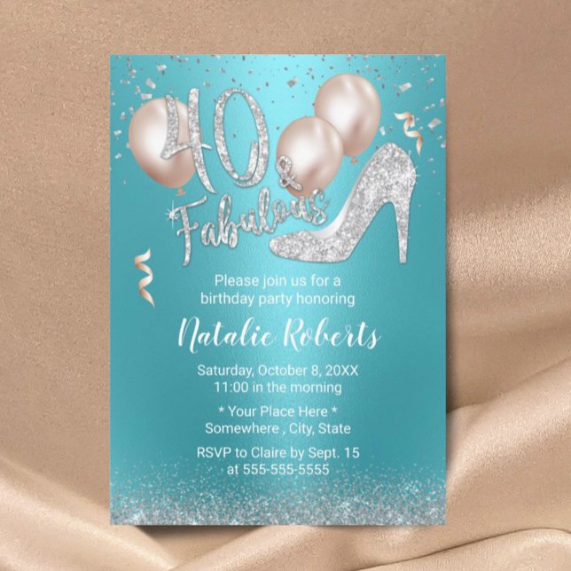Invitación Fabuloso 40 Plata Turquesa Moderna 40 cumpleaños (Subido por el creador)