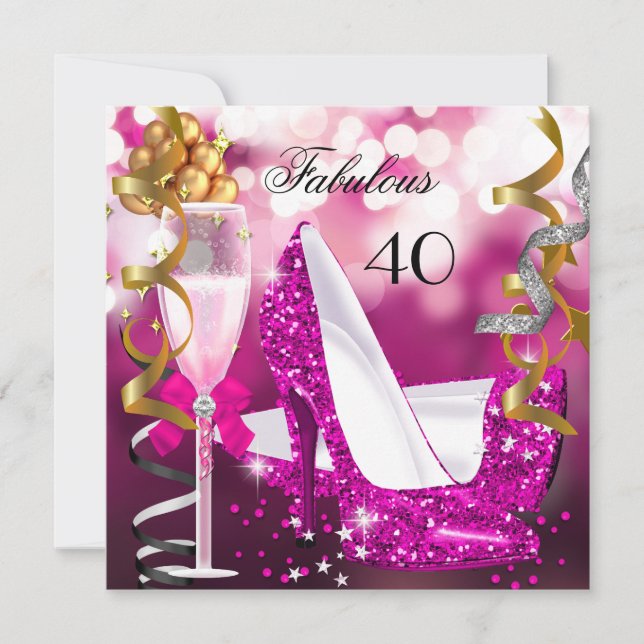 Invitación Fabuloso 40 Purpurina de burbujas de oro rosado ca (Anverso)