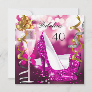 Invitación Fabuloso 40 Rosa Caliente Burbujas Brillo Fiesta 3