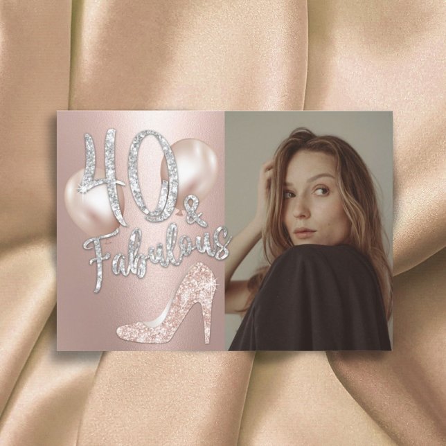 Invitación Fabuloso 40 Rosa moderno Chica de fotografía de or (Subido por el creador)