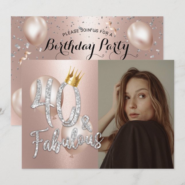 Invitación Fabuloso 40 Rosa moderno foto de oro Reina cumplea (Anverso / Reverso)