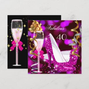 Invitación Fabuloso 40 Rosado Oro Burbujas Brillo Fiesta 2