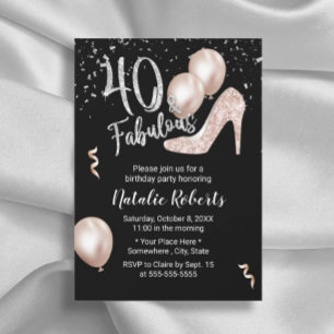 Invitación Fabuloso 40 Rosas de oro de alto talón 40 cumpleañ