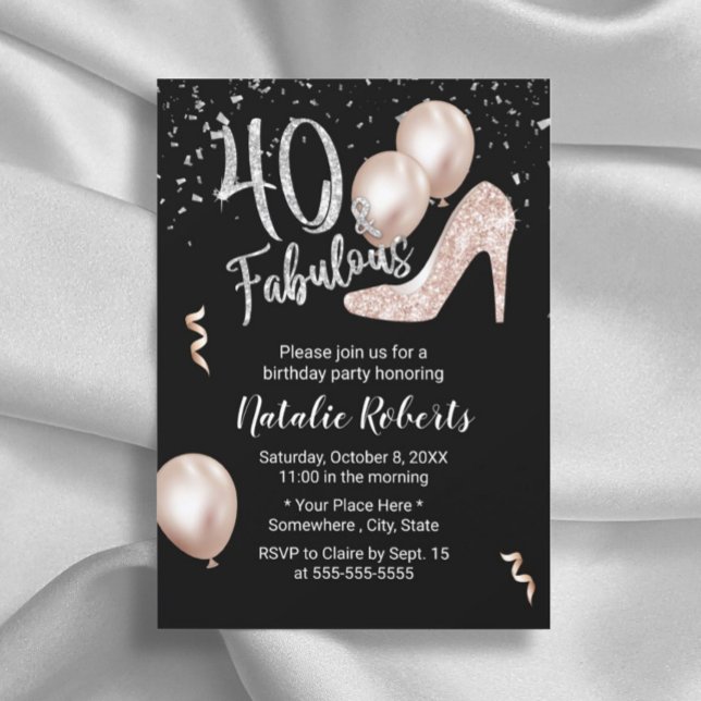 Invitación Fabuloso 40 Rosas de oro de alto talón 40 cumpleañ (Subido por el creador)