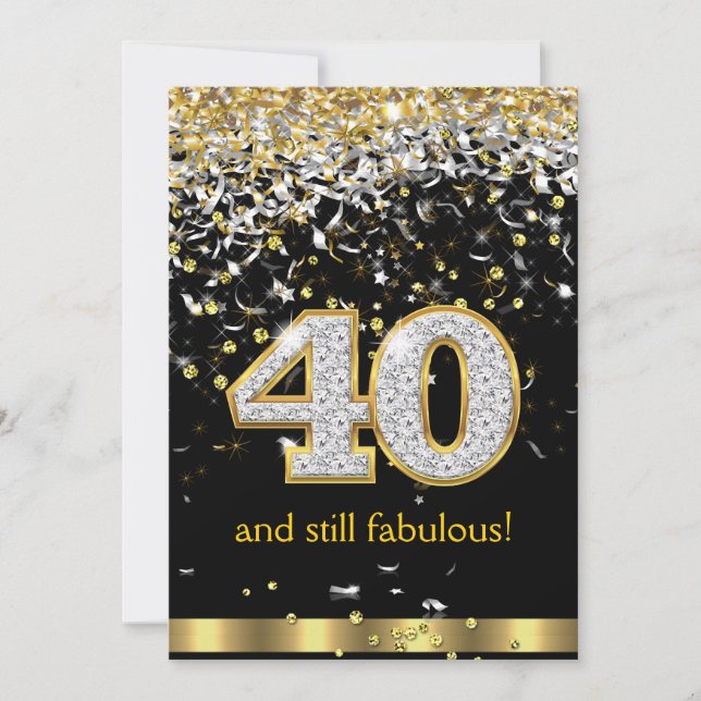 Invitación Fabuloso 40 Silver Streamers 40 cumpleaños B (Anverso)