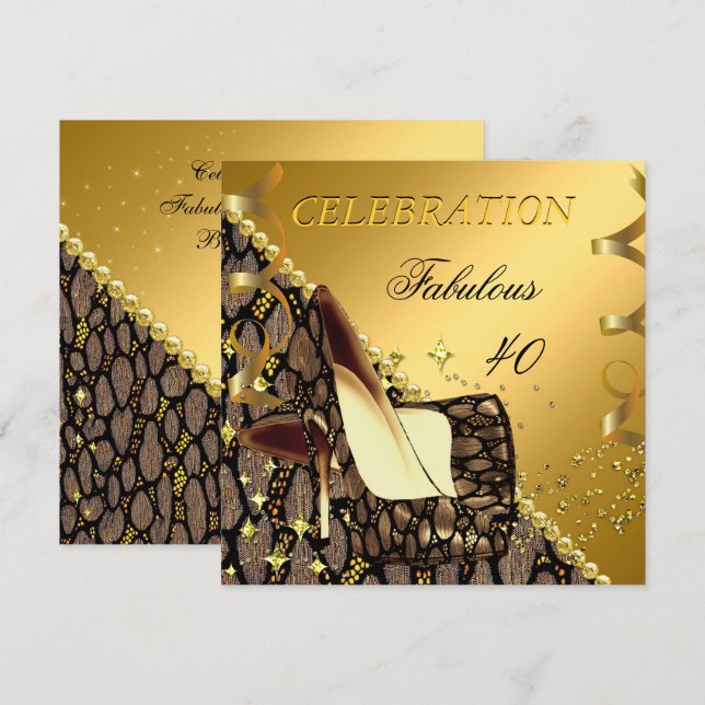 Invitación Fabuloso 40 Talones marrones de oro exóticos Cumpl (Anverso / Reverso)