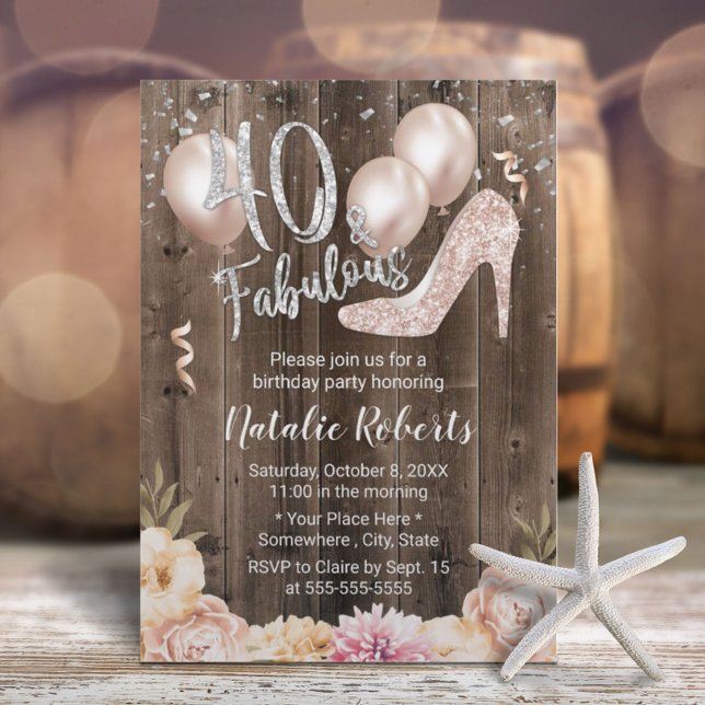 Invitación Fabuloso 40 Vintage Floral Moderno 40 cumpleaños (Subido por el creador)