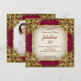 Invitación Fabuloso 50.ª foto Fiesta de oro beige rojo borgoñ