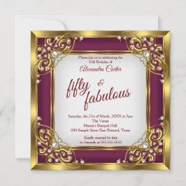 Invitación Fabuloso 50.ª foto Fiesta de oro rojo burdeos