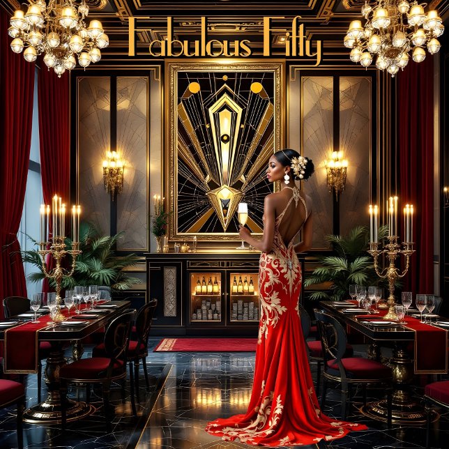Invitación Fabuloso 50.º Art Deco Mujer Africano-Americana Ro (Subido por el creador)