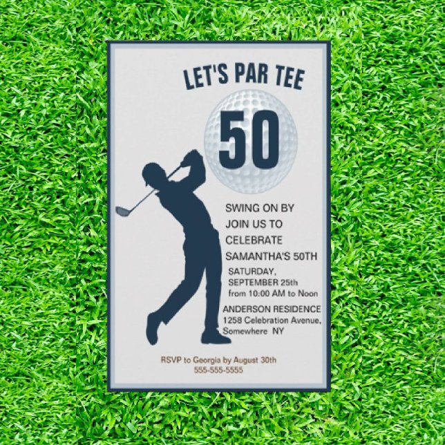 Invitación Fabuloso 50.º cumpleaños de Navy Man Golfer (Tee off the Perfect Par-tee for Dad!)