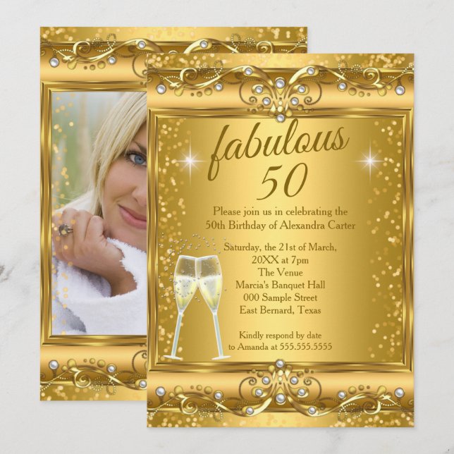 Invitación Fabuloso 50.º Fiesta de champán de oro (Anverso / Reverso)