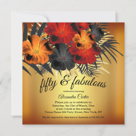 Invitación Fabuloso 50.º Naranja rojo dorado fiesta negro hib