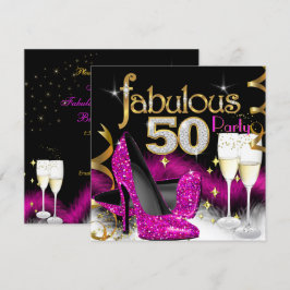 Invitación Fabuloso 50.º Purpurina Fiesta Champán Rosado Cali