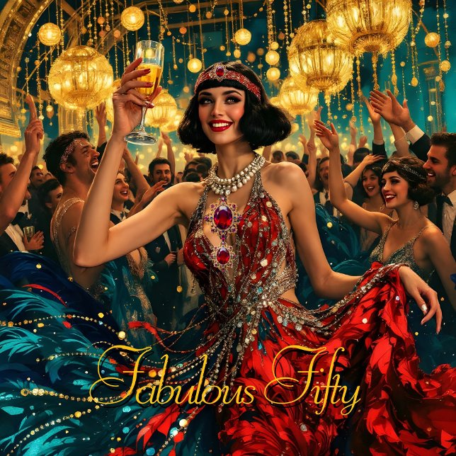 Invitación Fabuloso 50 1920 Art deco flapper Jewel Rojo (Subido por el creador)