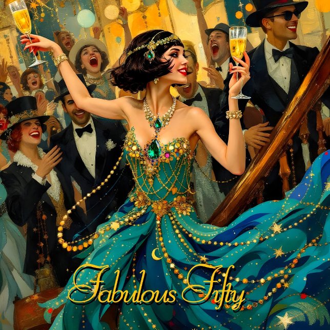 Invitación Fabuloso 50 1920 Art deco flapper Jewel verde (Subido por el creador)