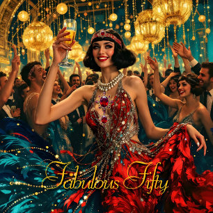 Invitación Fabuloso 50 1920 Arte deco flapper Joya Roja