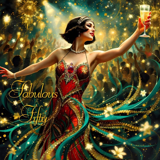 Invitación Fabuloso 50 1920 Esmeralda Art Deco Rojo Esmeralda (Subido por el creador)