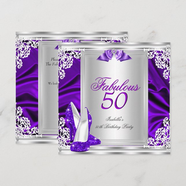 Invitación Fabuloso 50 50 cumpleaños fiesta zapatos morados (Anverso / Reverso)