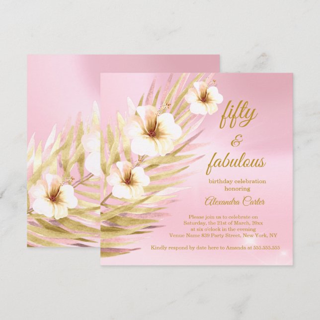 Invitación Fabuloso 50 Aniversario de la Floral Blanca de Oro (Anverso / Reverso)