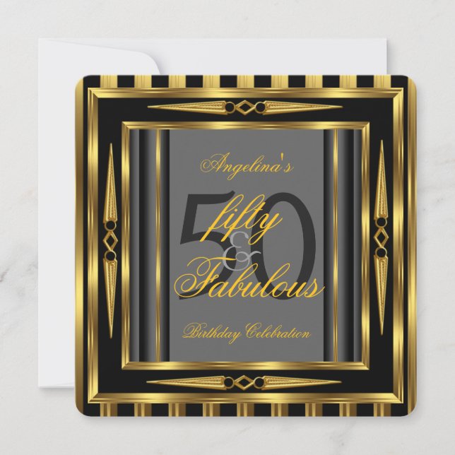 Invitación Fabuloso 50 Art Deco Banda de oro Gris Negro (Anverso)