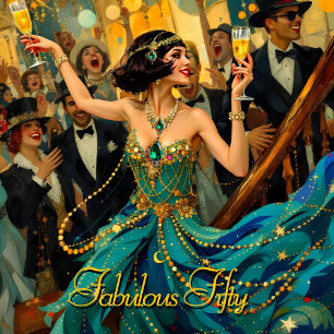 Invitación Fabuloso 50 Arte decó de 1920 Verde Joya Flapper