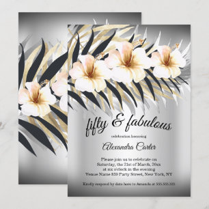 Invitación Fabuloso 50 Beige-Plata Oro Hibiscus fiesta