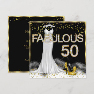 Invitación Fabuloso 50 Black Gold White Birthday Party