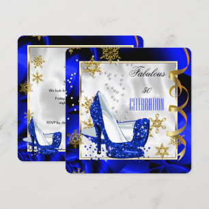 Invitación Fabuloso 50 Blue Gold Abstract Heel Birthday Party