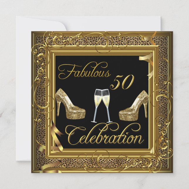 Invitación Fabuloso 50 Celebration Gold Black Champagne (Anverso)