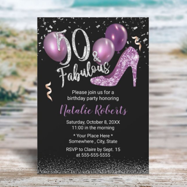 Invitación Fabuloso 50 Chica de talón púrpura 50 cumpleaños (Subido por el creador)