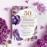 Invitación Fabuloso 50 Chica morado moderno 50 cumpleaños<br><div class="desc">Olvídate del drab, abrazar el fab! Estas invitaciones brillantes gritan "50 & Fabulous" con purpurina violeta vibrante y diseños juguetones. Los globos bailan con destello irrisorio, mientras que los talones elegantes, adornados con acentos florales y un brillo desempolvado, se deslizan por el frente. Es una invitación que anuncia: "¡Prepárate para...</div>