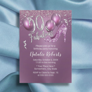Invitación Fabuloso 50 Chica Púrpura Moderno 50 cumpleaños